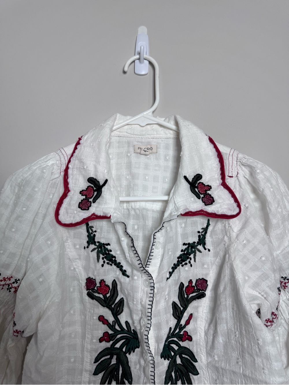 Pilcro Puff Sleeve Embroidered Collared Blouse - Picture 4 of 11